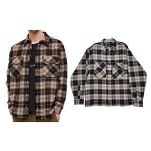 Represent Flannel Shirt Med Black/brown Button Down Cotton Oversized Overshirt